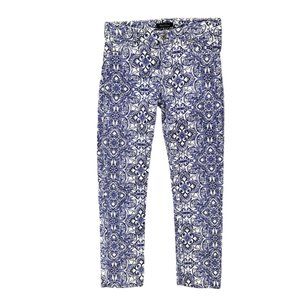 WHBM Blue and White Mosaic Patterned Ankle Jeans